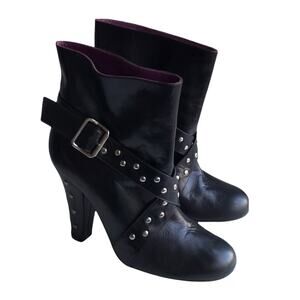 Marc Jacobs Moto Boots Black Studded Leather Harness Strap Ankle Booties Size 36
